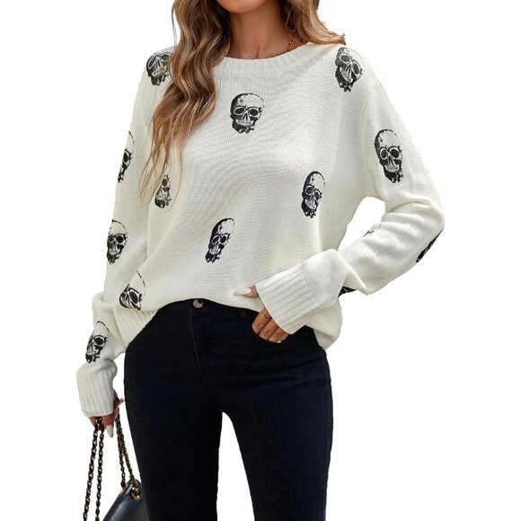 Tops - Womens Knit Sweater Acrylic Oversized Crew Neck Long Sleeve Casual Holiday
